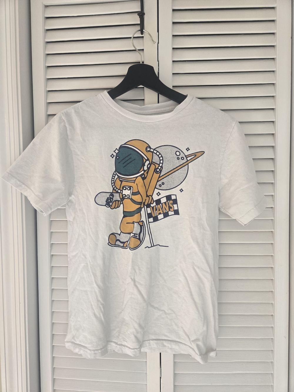 Vans White Tee with Orange Astronaut Skate Graphic